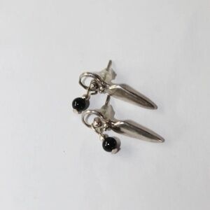 New 1 Inch Silver Plated Goddess Post Earrings with Black Onyx Bead